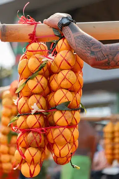 Porteur d'oranges à la fête de l'Orange à Punaauia à Tahiti